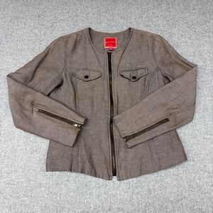 Isaac Mizrahi for Target Jacket Size M Brown Collarless Zip Up Pockets Cuffs